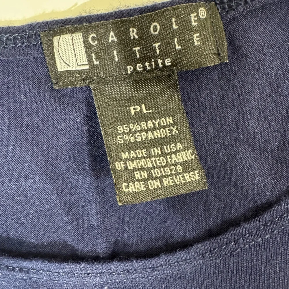 Carole Little Navy Short Sleeve Scoop Neck Top with Beading PL